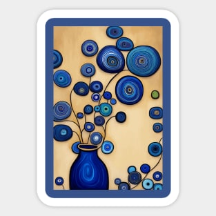 Cute Abstract Flowers in Blue Still Life Painting Sticker